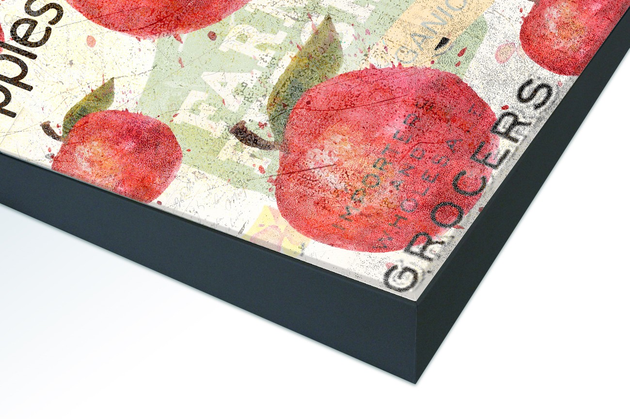 Close up textieldoek in frame gemonteerd zwart