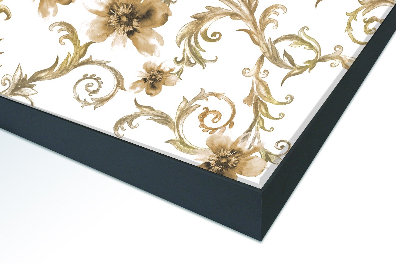 Close up textieldoek in frame gemonteerd zwart