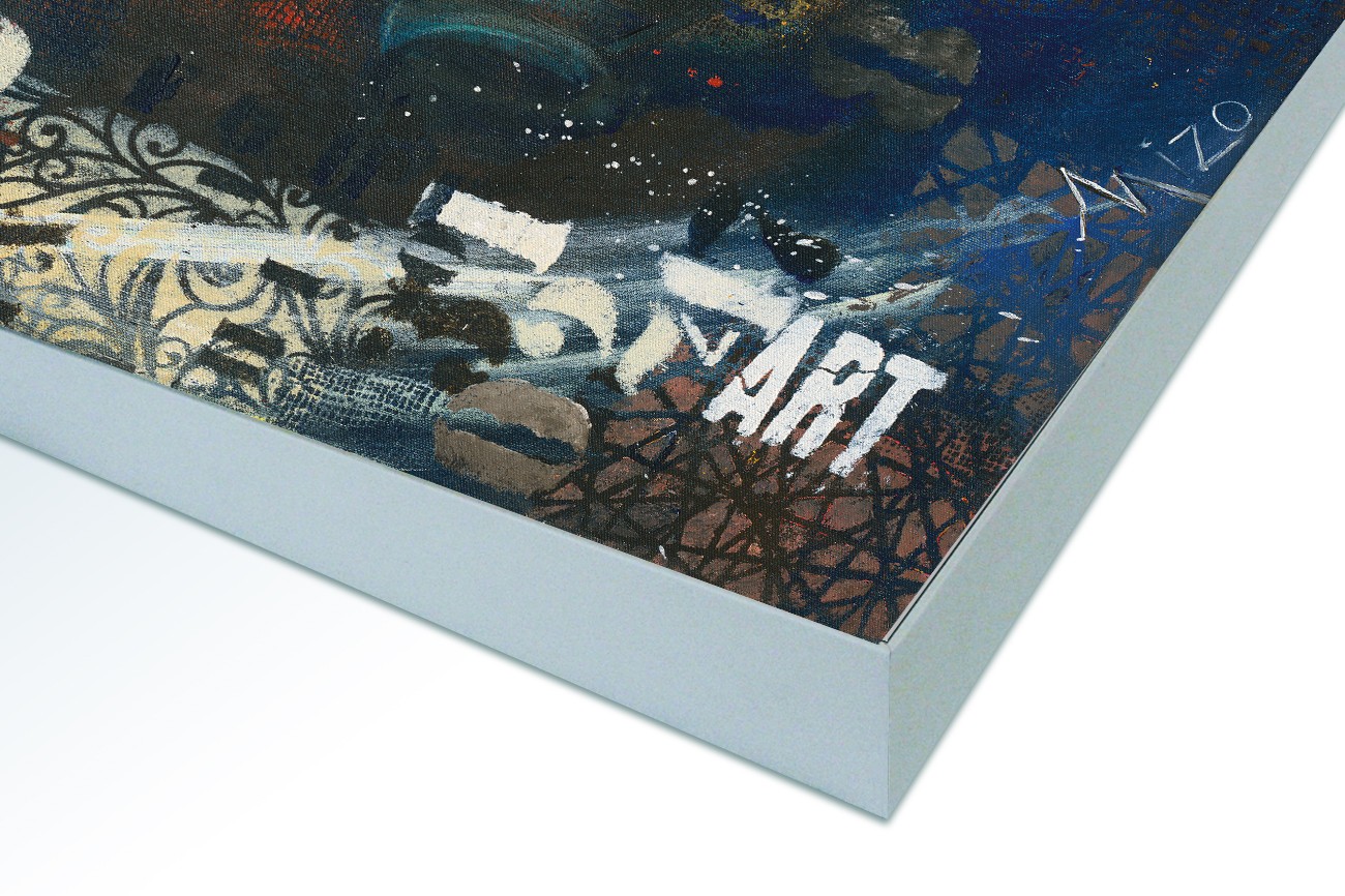 Close up textieldoek in frame gemonteerd