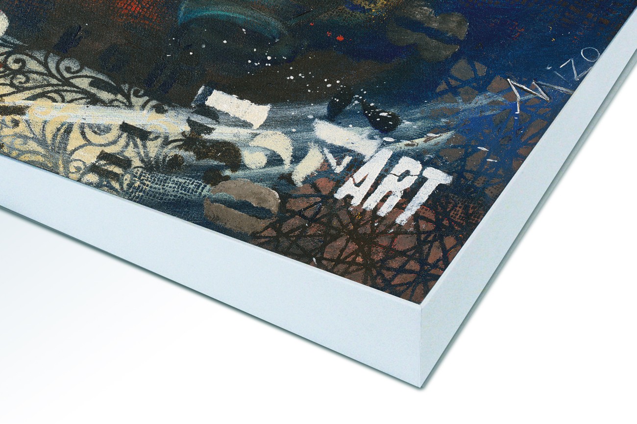 Close up textieldoek in frame gemonteerd wit