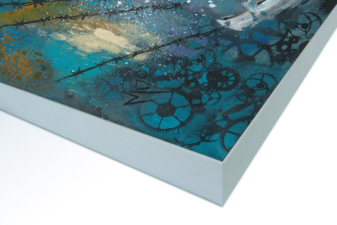 Close up textieldoek in frame gemonteerd