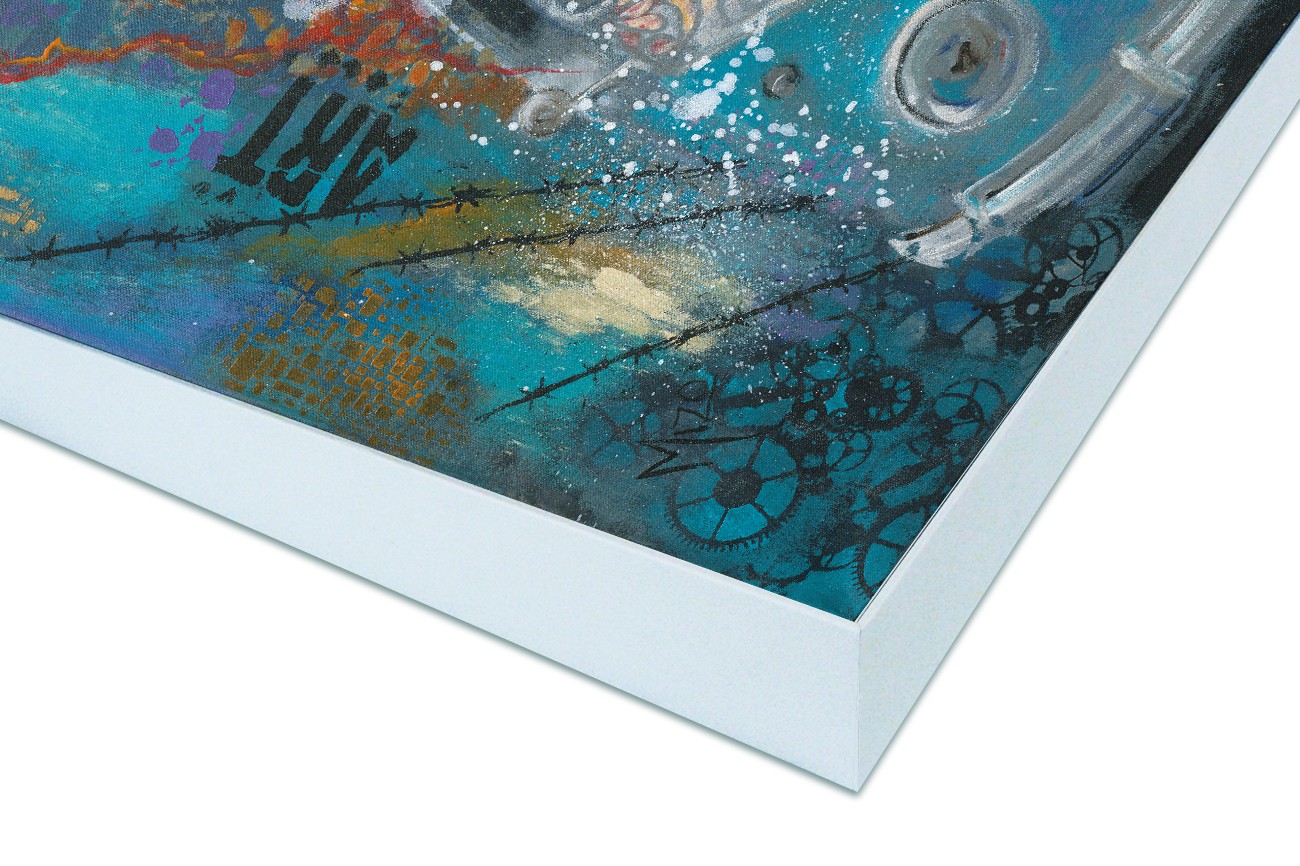 Close up textieldoek in frame gemonteerd wit