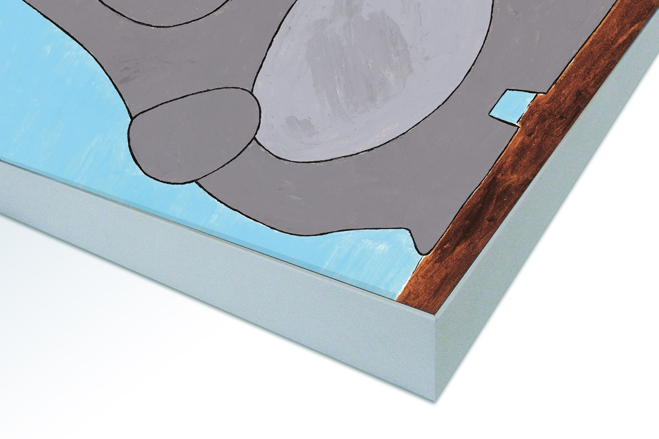 Close up textieldoek in frame gemonteerd zwart