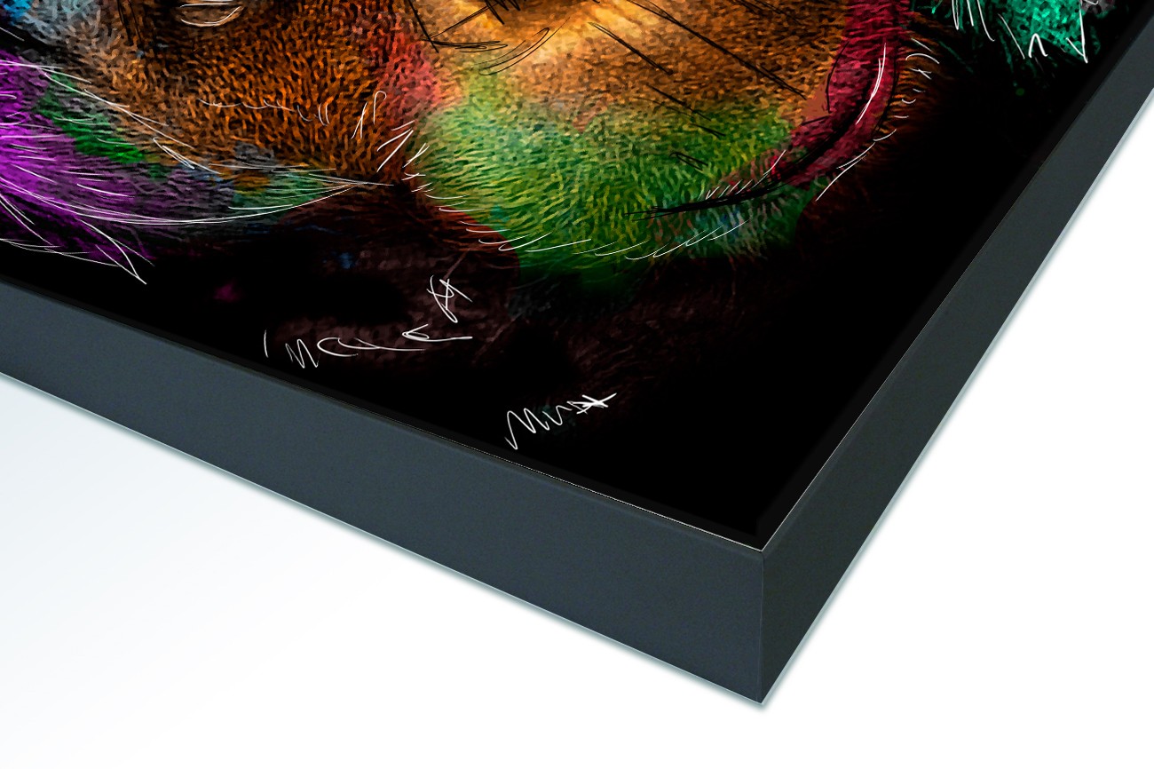 Close up textieldoek in frame gemonteerd zwart