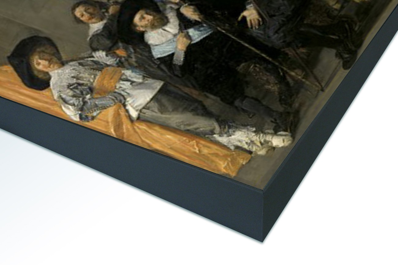 Close up textieldoek in frame gemonteerd zwart