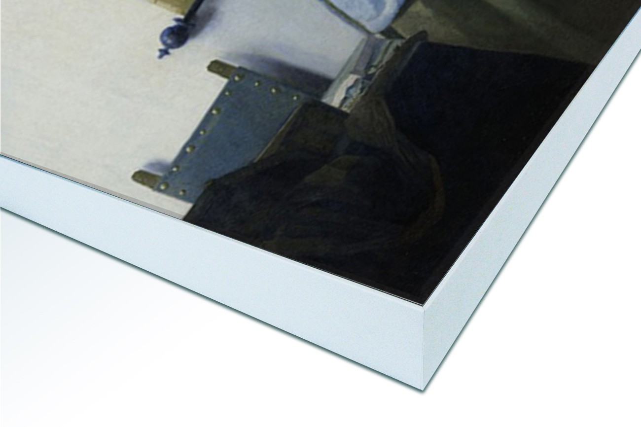 Close up textieldoek in frame gemonteerd wit