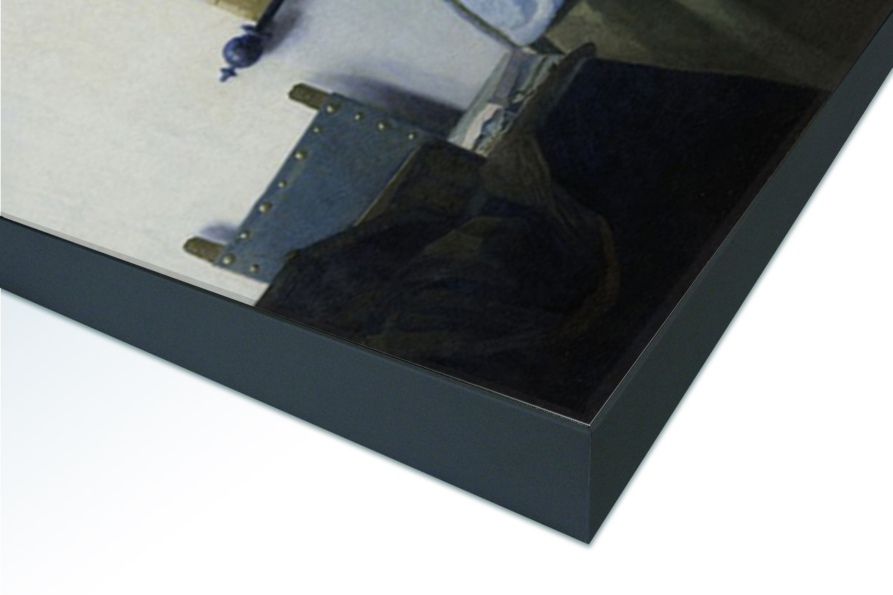 Close up textieldoek in frame gemonteerd zwart