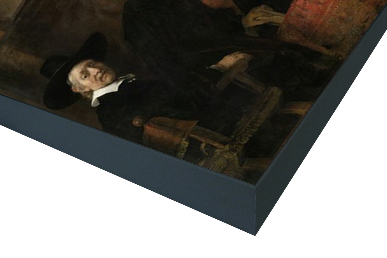 Close up textieldoek in frame gemonteerd zwart