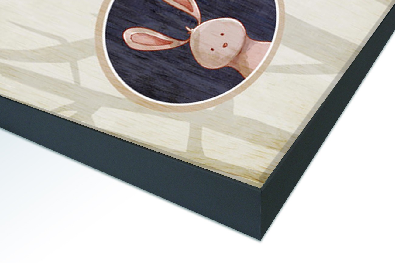 Close up textieldoek in frame gemonteerd zwart