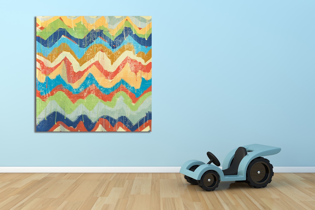 Kleurrijk kunstwerk van Cynthia Alvarez met de titel New Chevrons III