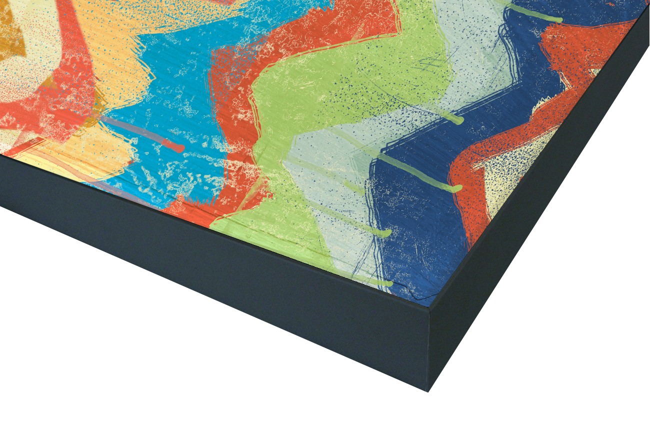 Close up textieldoek in frame gemonteerd zwart