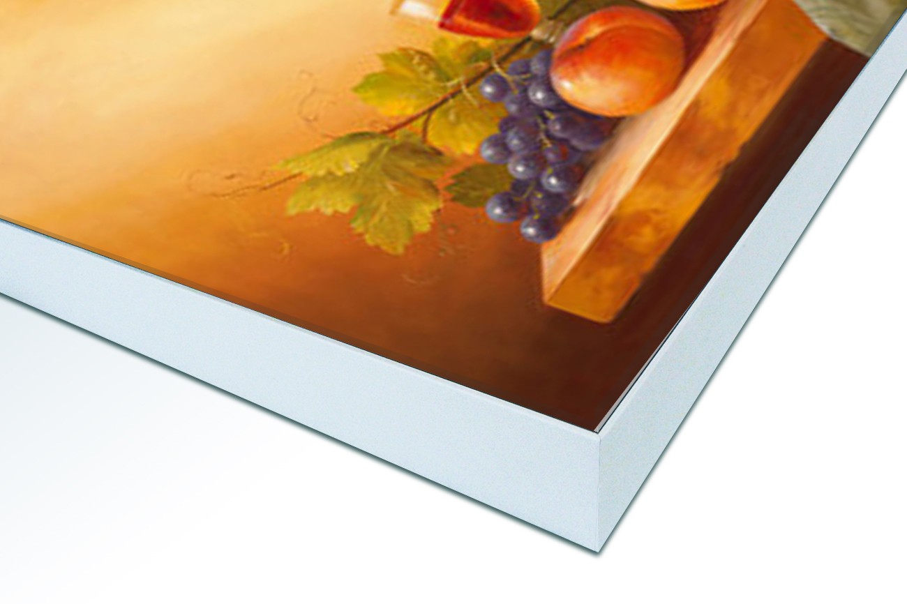 Close up textieldoek in frame gemonteerd wit