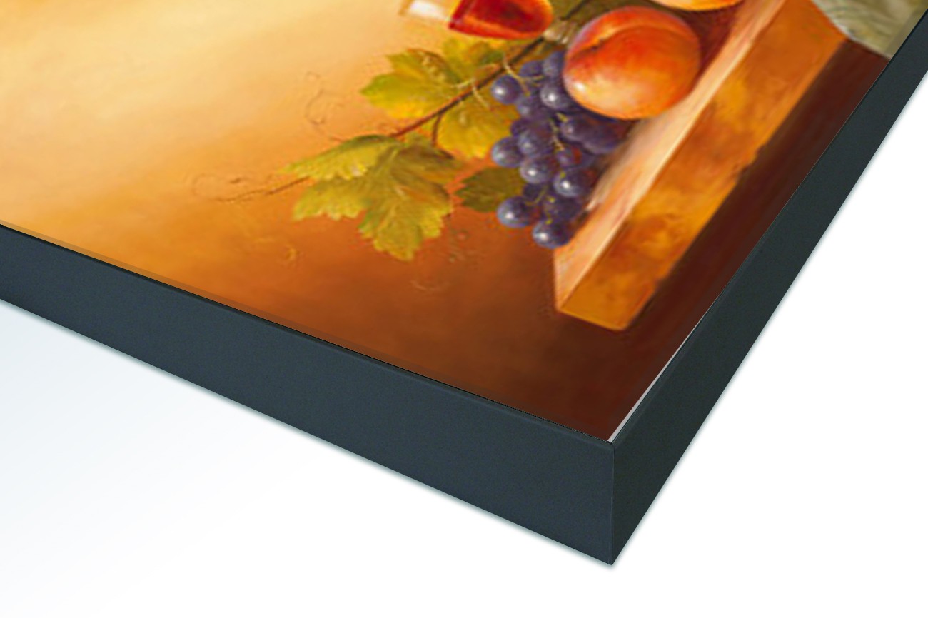 Close up textieldoek in frame gemonteerd zwart