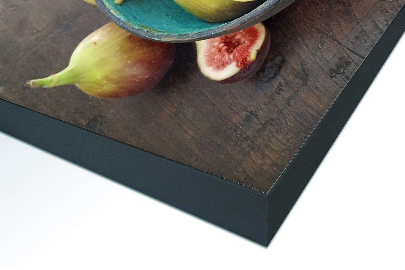 Close up textieldoek in frame gemonteerd zwart