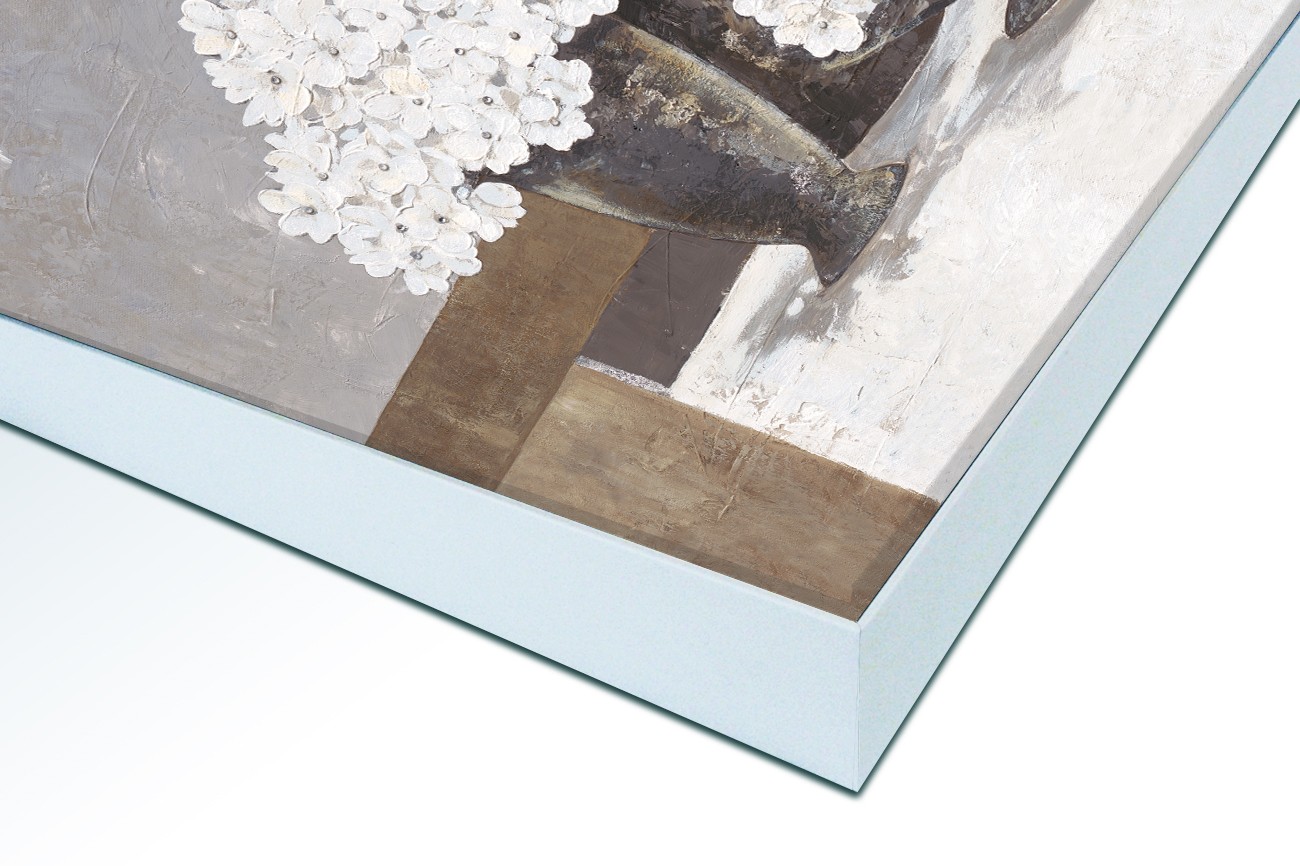 Close up textieldoek in frame gemonteerd wit