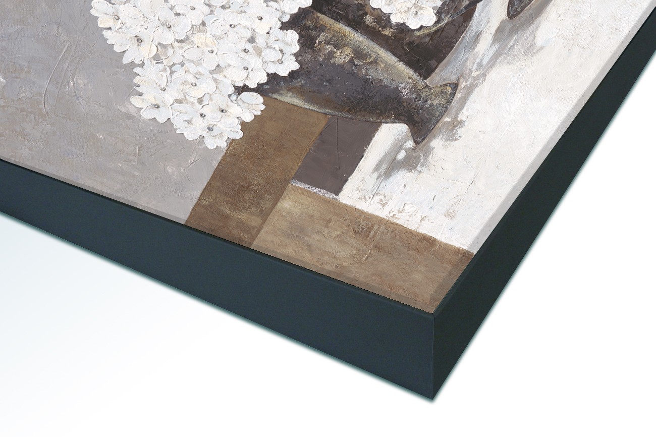 Close up textieldoek in frame gemonteerd zwart