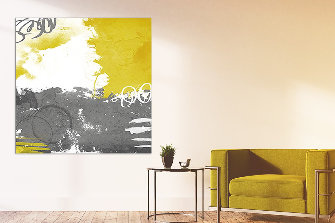 Schilderij met drie verschillende kleuren van Jace Grey met als titel Cocoon II