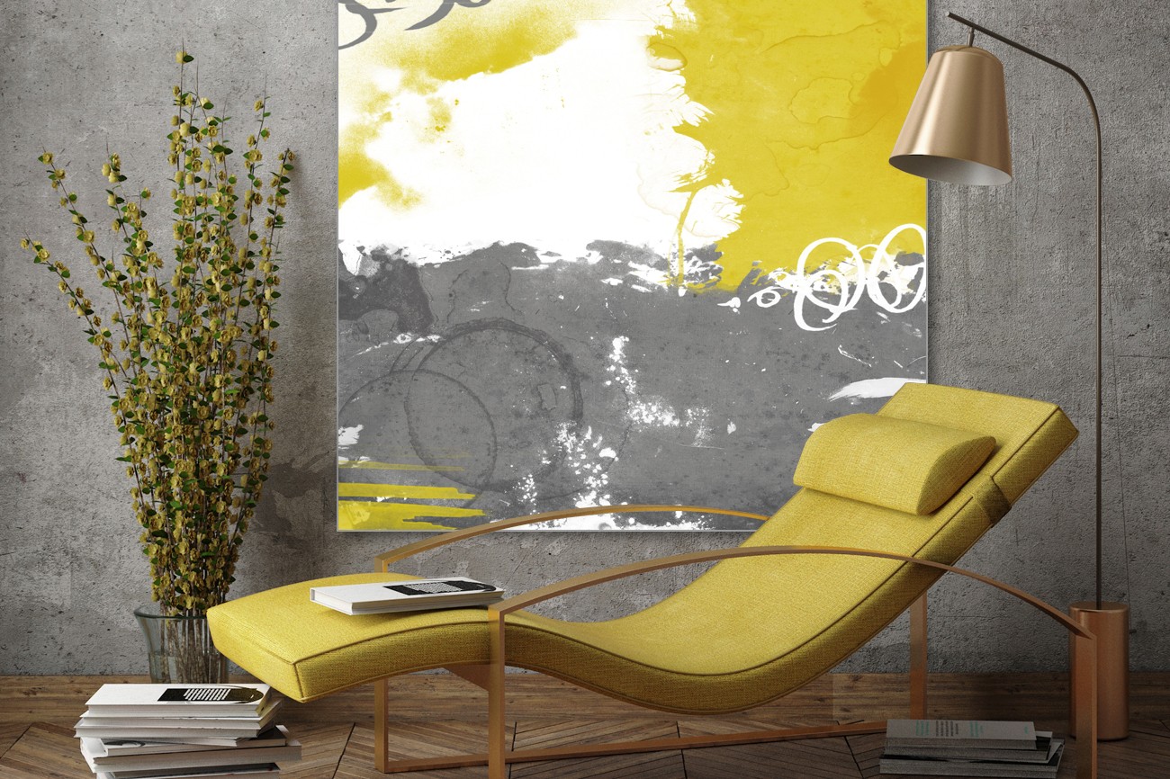 Schilderij met drie verschillende kleuren van Jace Grey met als titel Cocoon II