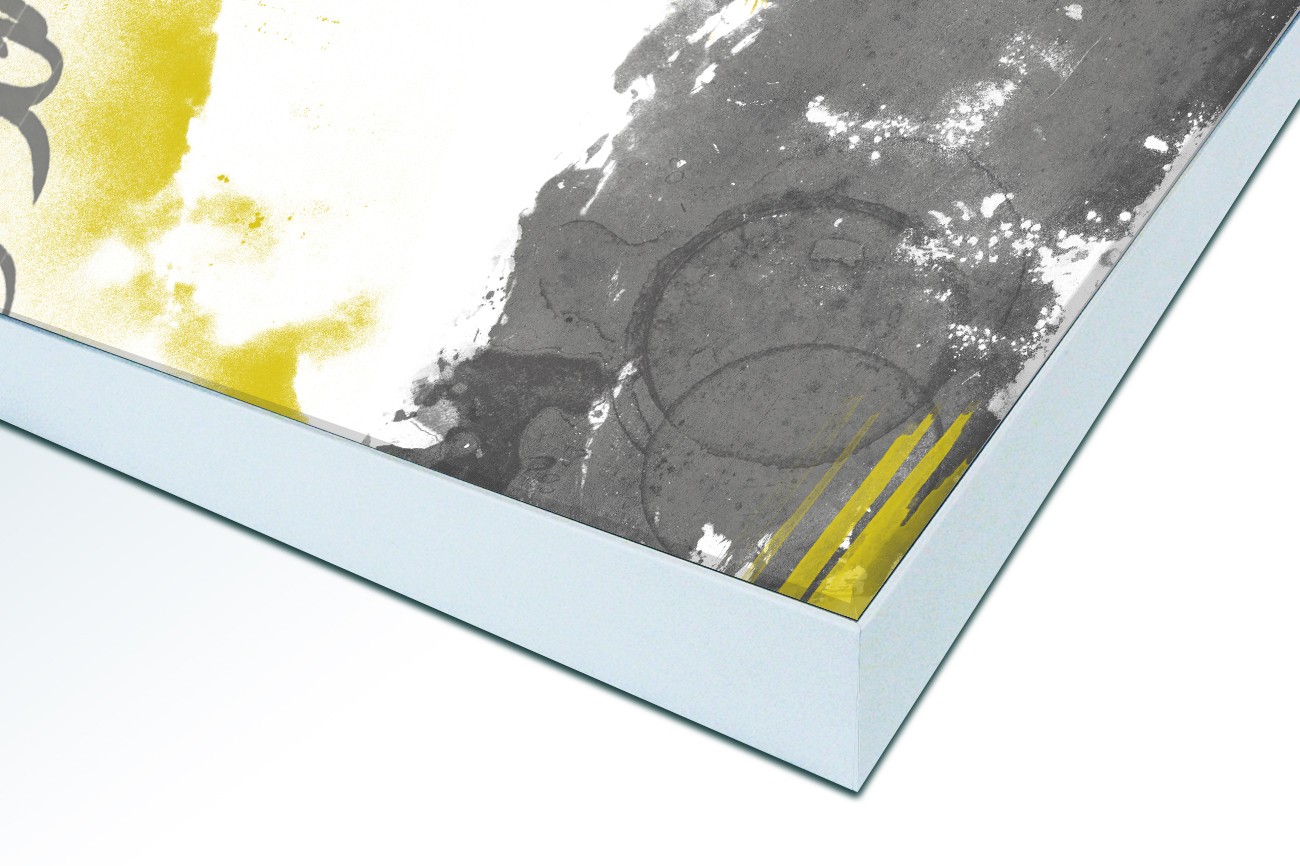 Close up textieldoek in frame gemonteerd wit