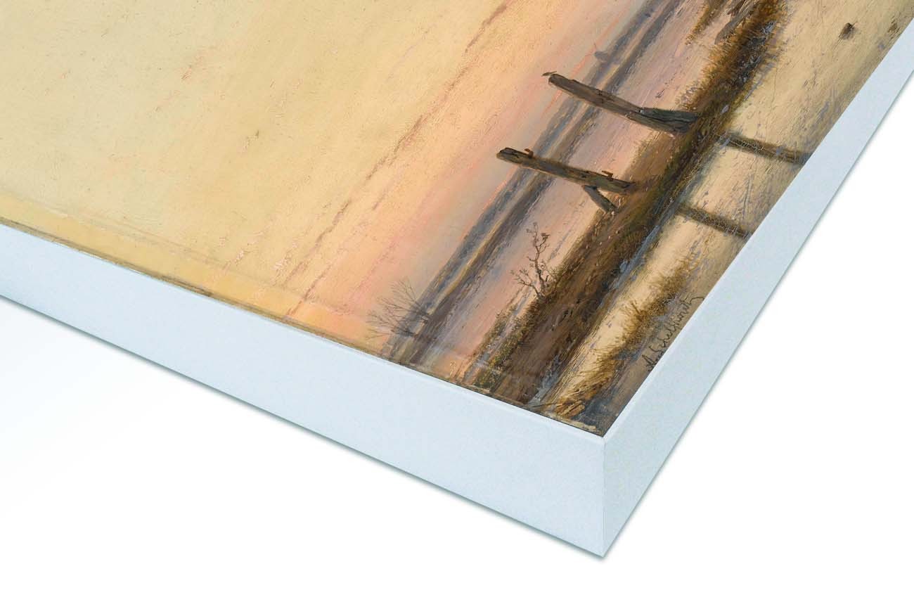 Close up textieldoek gemonteerd in frame wit