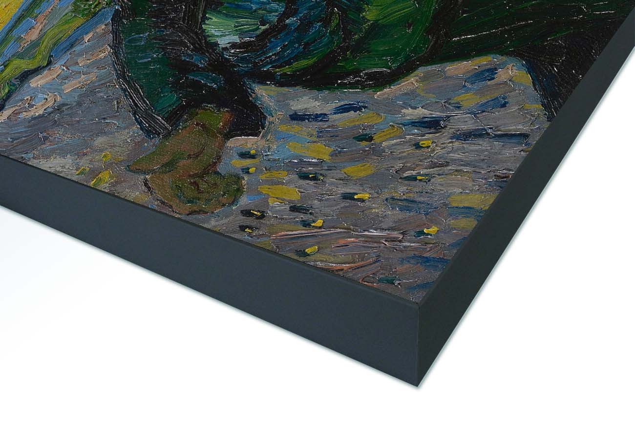 Close up textieldoek gemonteerd in frame zwart