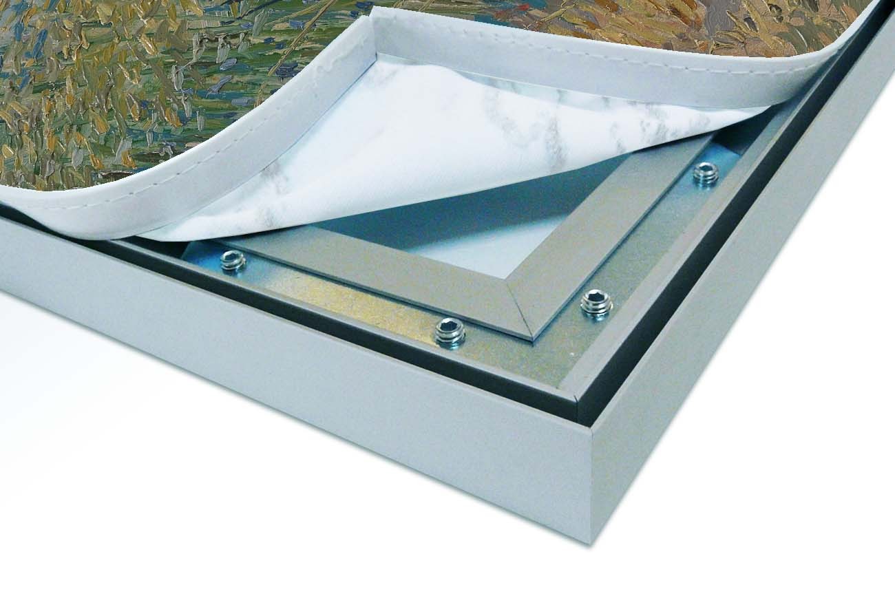 Close up textieldoek los in frame zilver