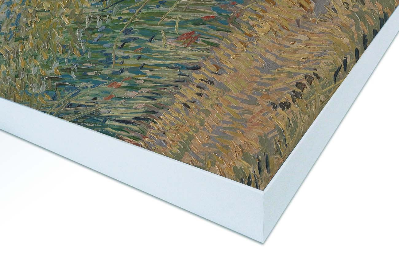 Close up textieldoek gemonteerd in frame wit