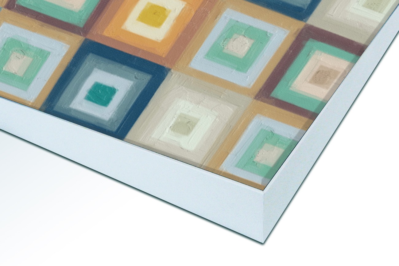 Close up textieldoek in frame gemonteerd wit