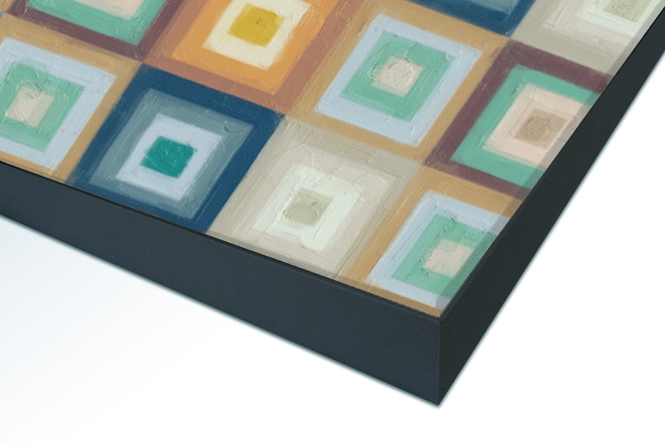 Close up textieldoek in frame gemonteerd zwart