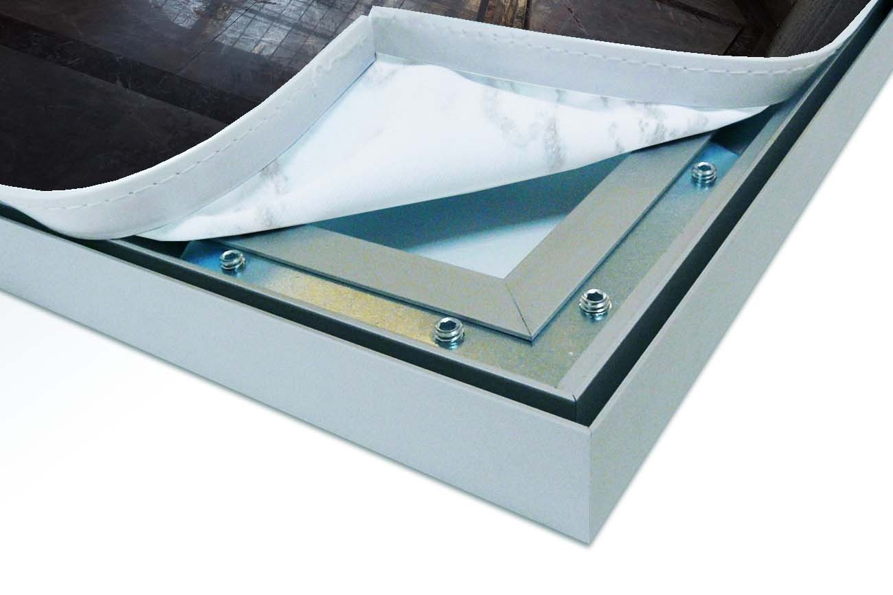 Close up textieldoek los in frame zilver