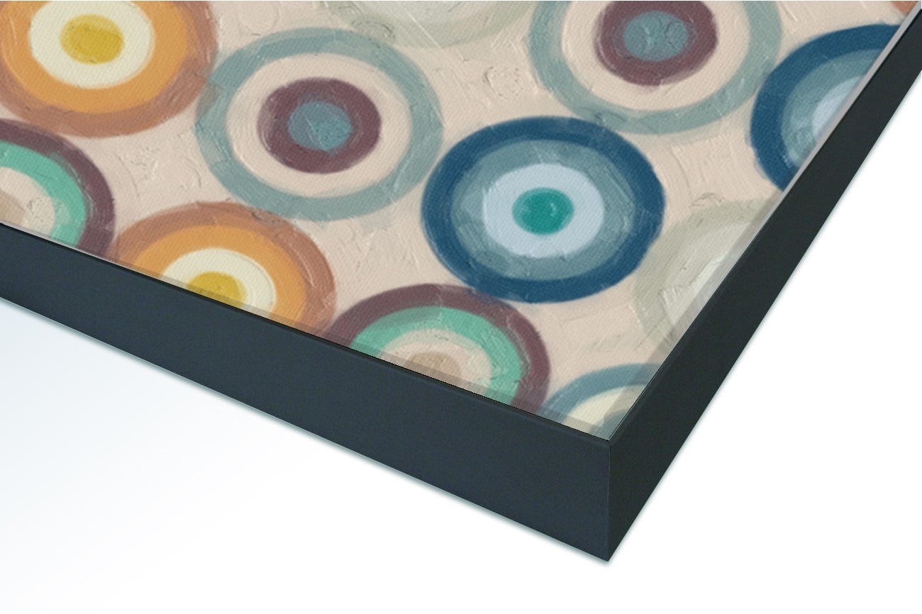 Close up textieldoek in frame gemonteerd zwart