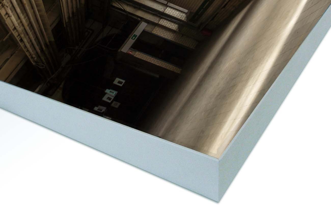 Close up textieldoek in frame gemonteerd zilver