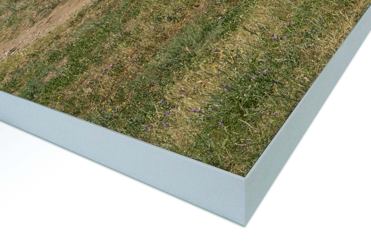 Close up textieldoek gemonteerd in frame zilver