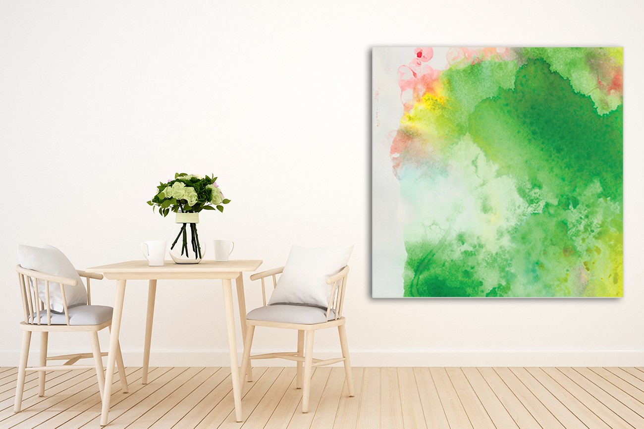 Mooi overlopend schilderij met velle kleuren van Onrei met als titel Watercolor I op textieldoek.