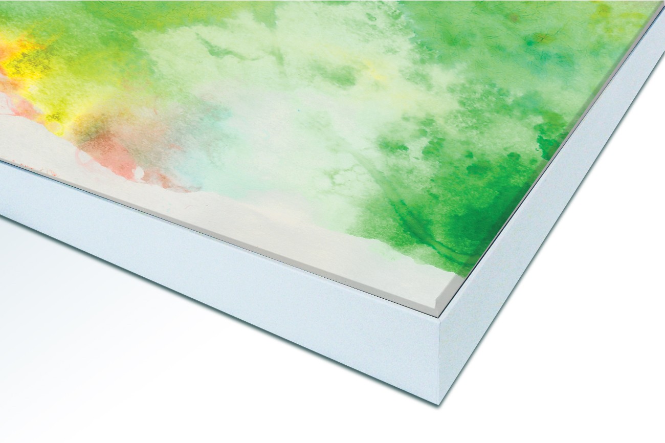 Close up textieldoek in frame gemonteerd wit