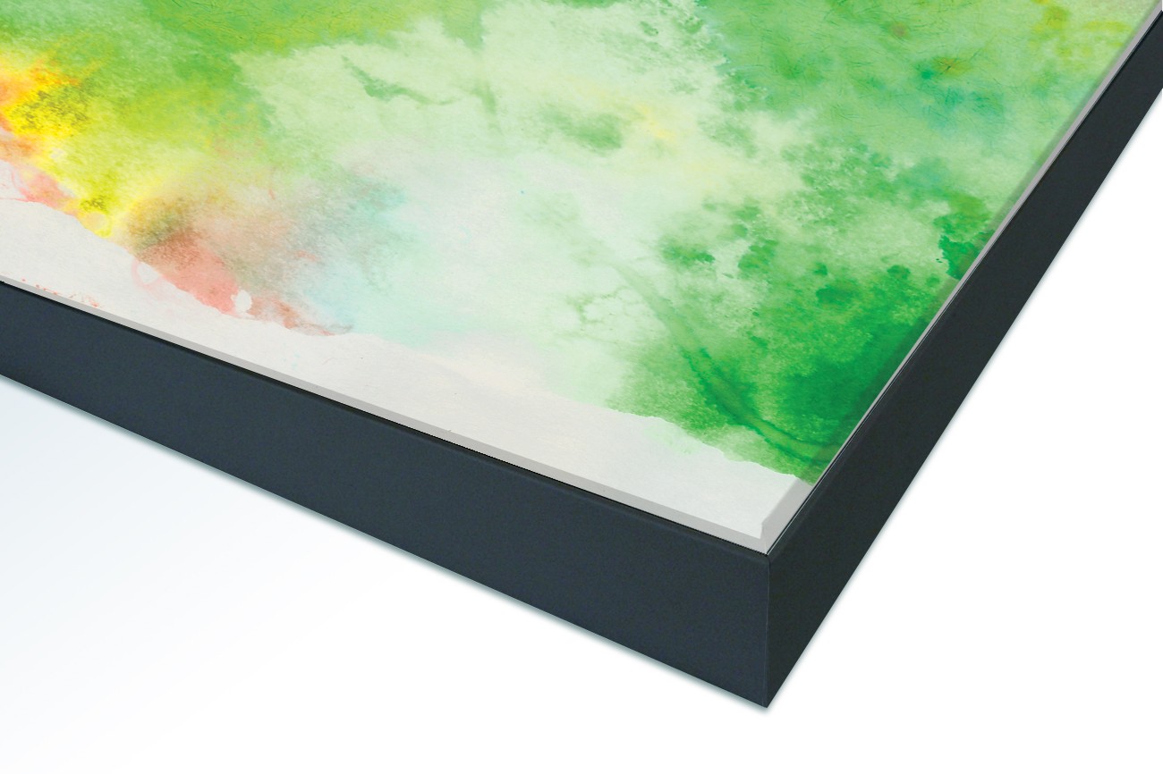 Close up textieldoek in frame gemonteerd zwart