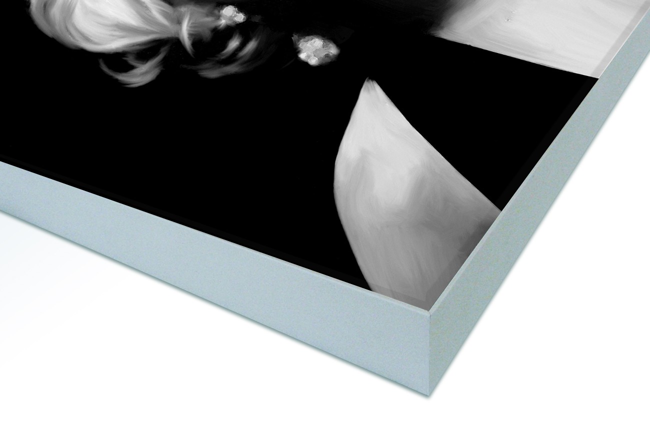 Close up textieldoek gemonteerd in frame zilver