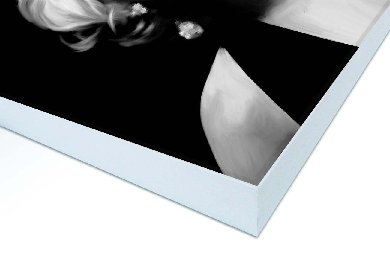 Close up textieldoek gemonteerd in frame wit