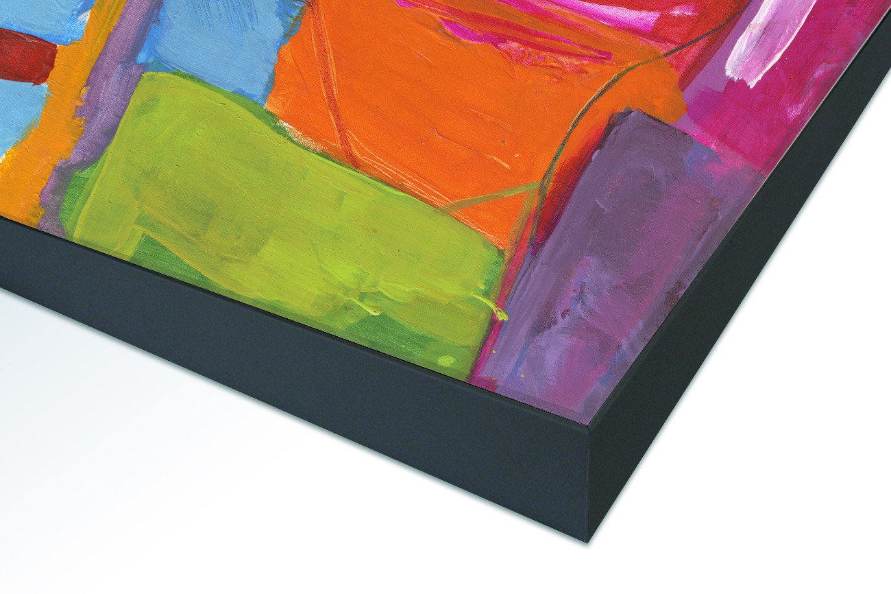 Close up textieldoek in frame gemonteerd zwart