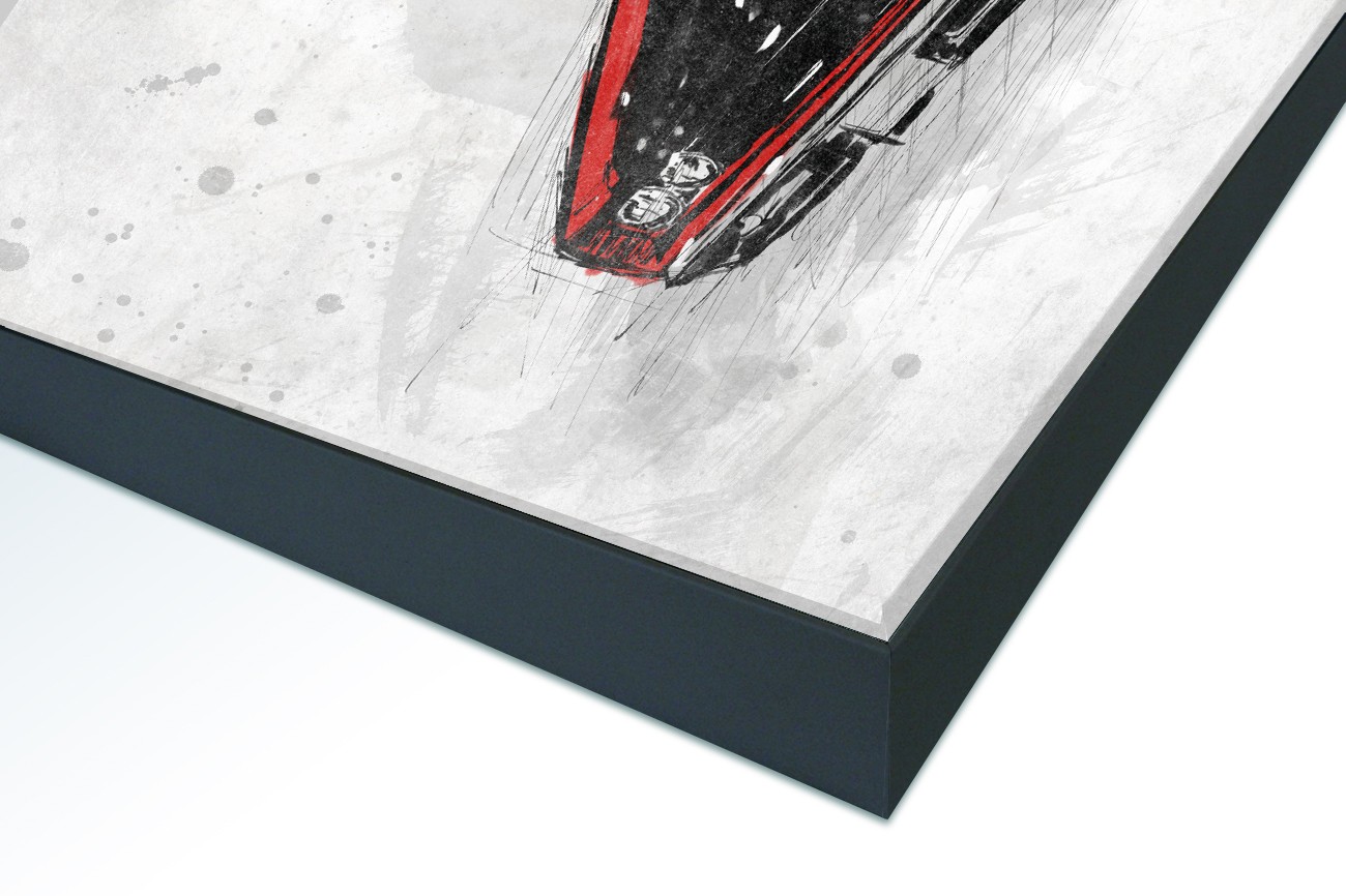 Close up textieldoek in frame gemonteerd zwart