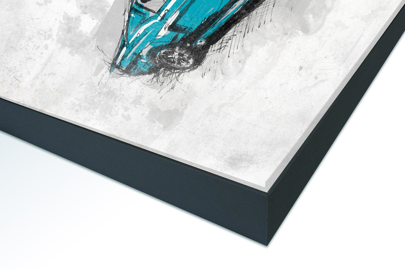 Close up textieldoek in frame gemonteerd zwart