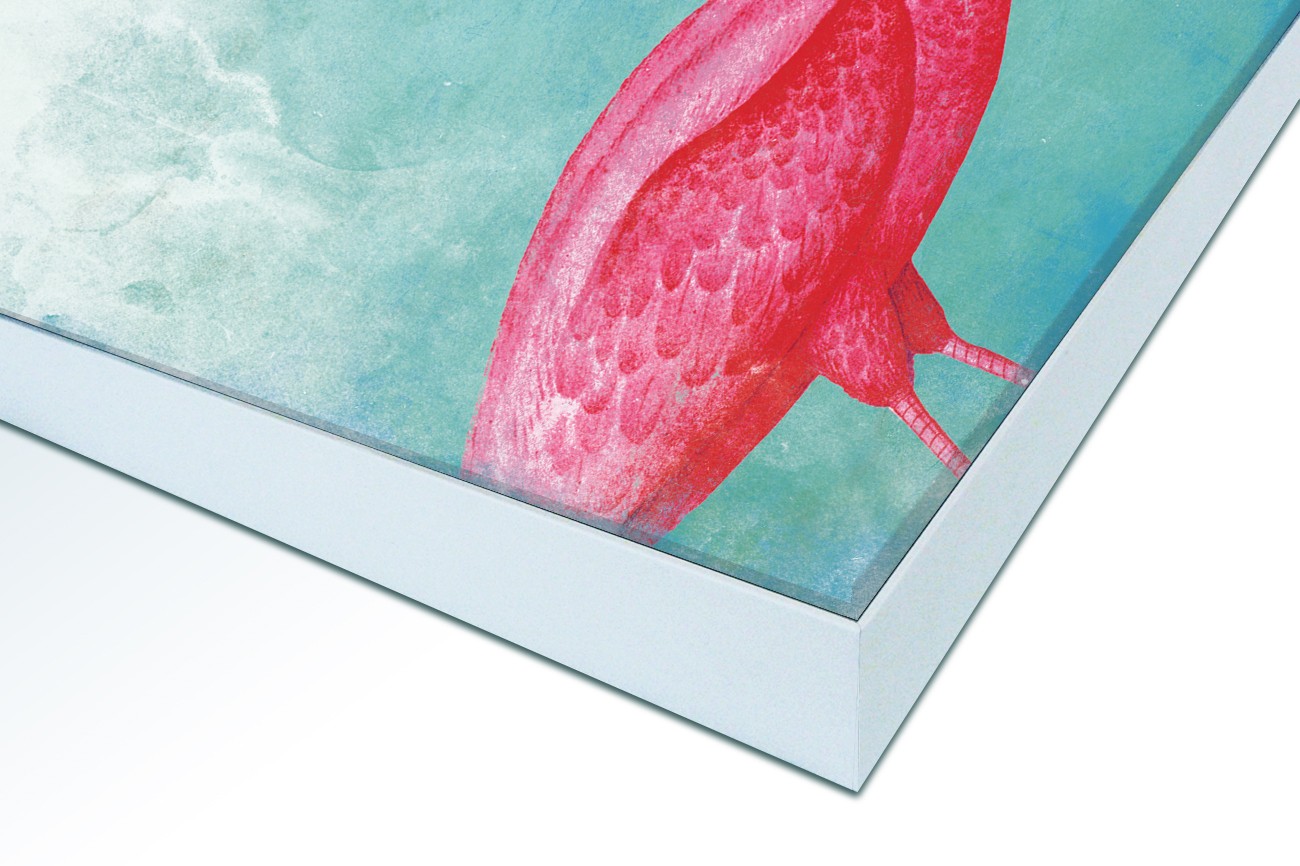 Close up textieldoek in frame gemonteerd wit