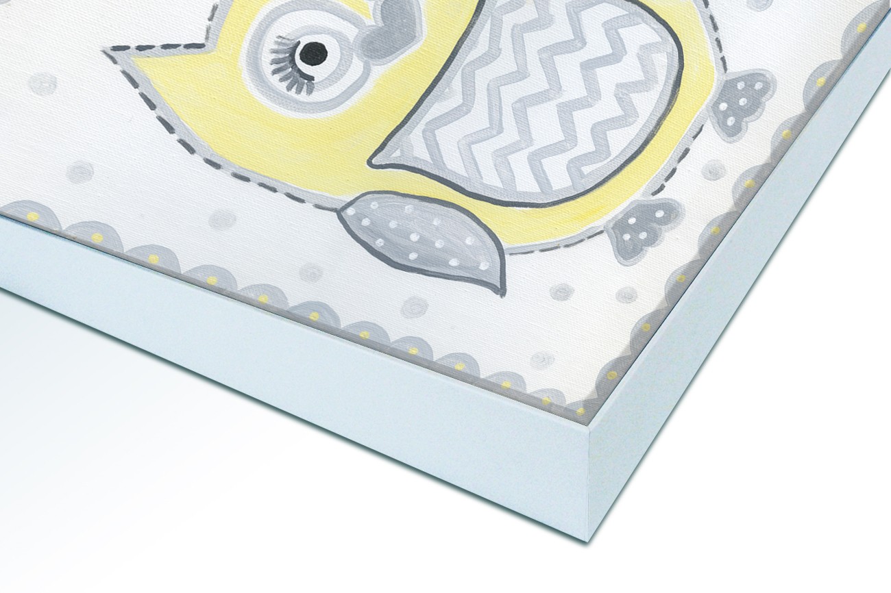 Close up textieldoek in frame gemonteerd wit