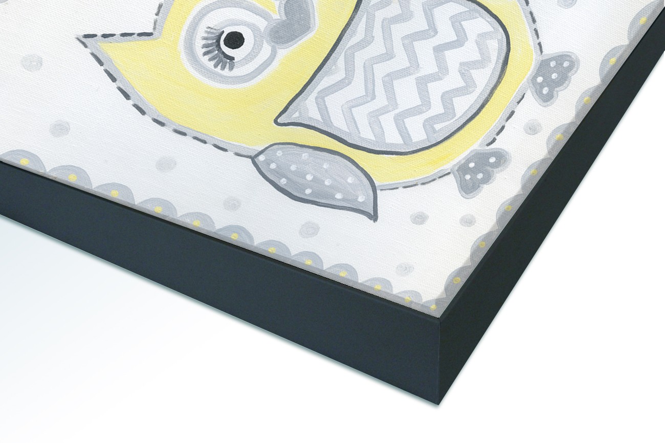 Close up textieldoek in frame gemonteerd zwart