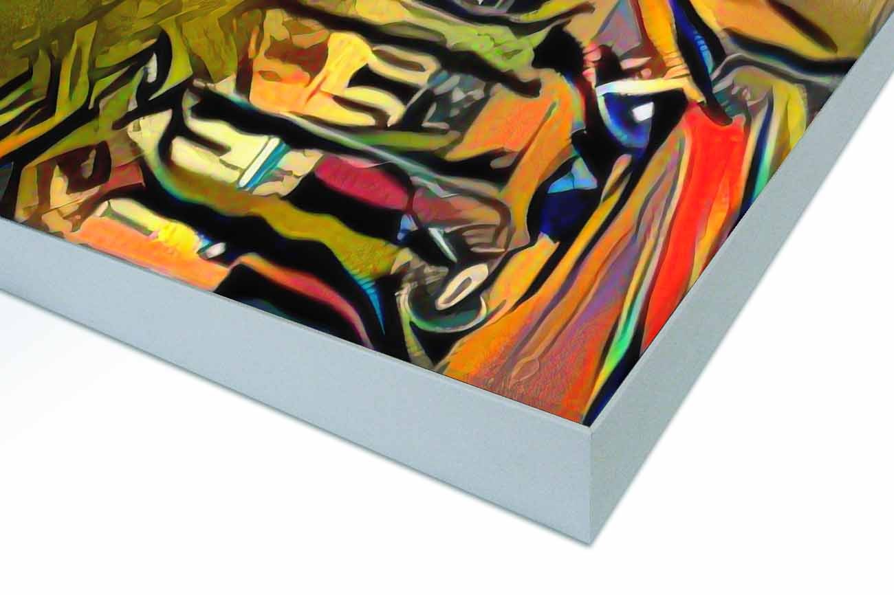 Close up textieldoek gemonteerd in frame zilver