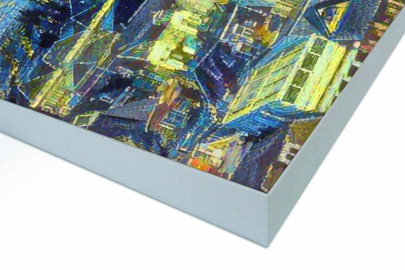 Close up textieldoek gemonteerd in frame zilver