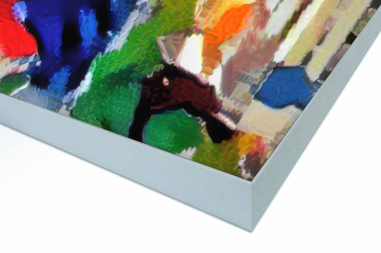 Close up textieldoek gemonteerd in frame zilver