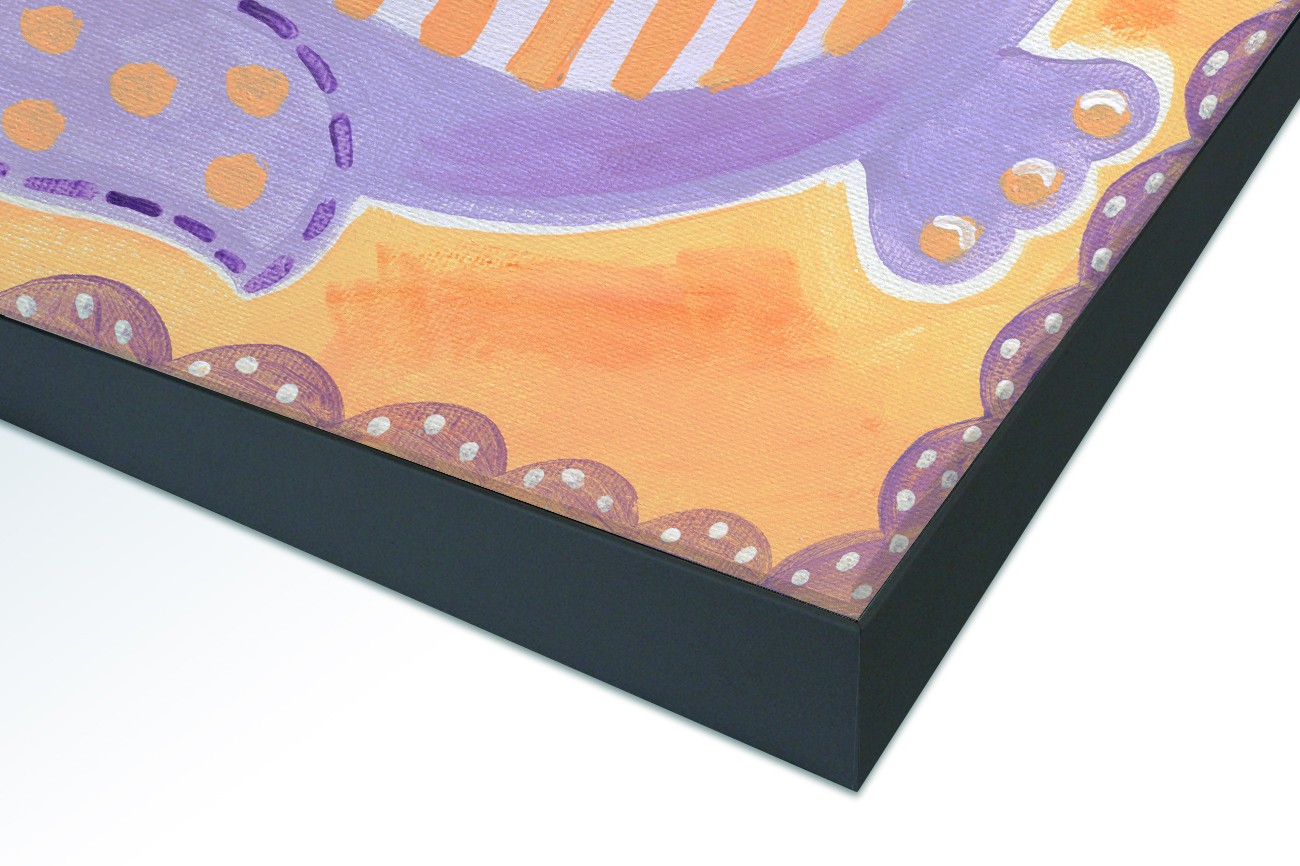 Close up textieldoek in frame gemonteerd zwart