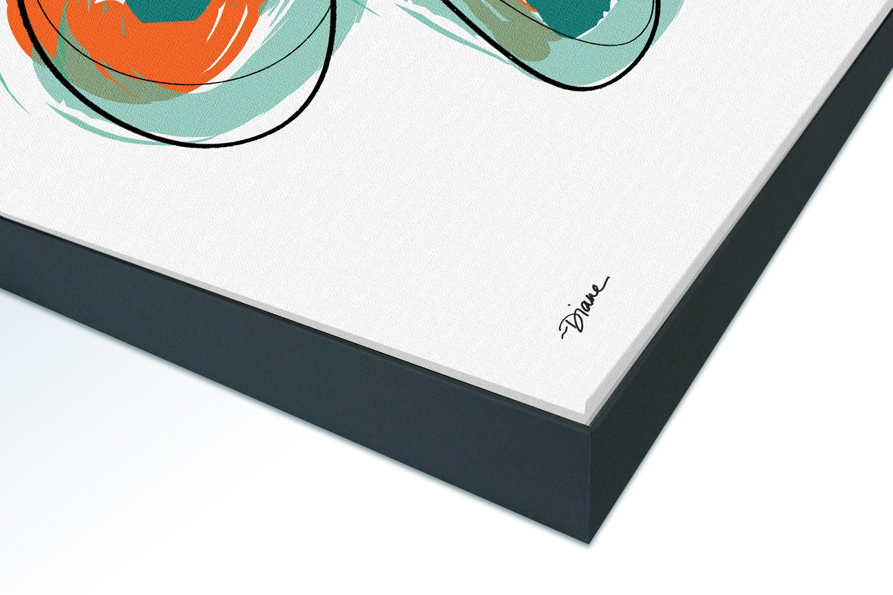 Close up textieldoek in frame gemonteerd zwart