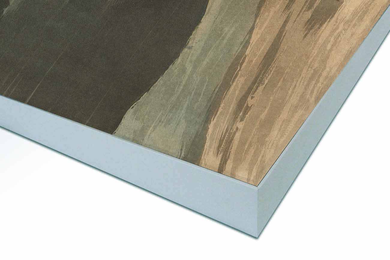 Close up textieldoek gemonteerd in frame zilver